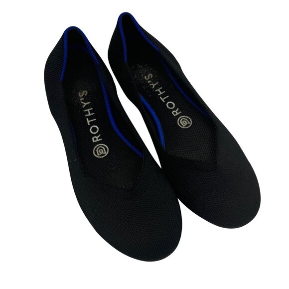 Rothys Round Toe Womens Size 7 Black & Blue Knit Ballet Flats - Picture 1 of 5